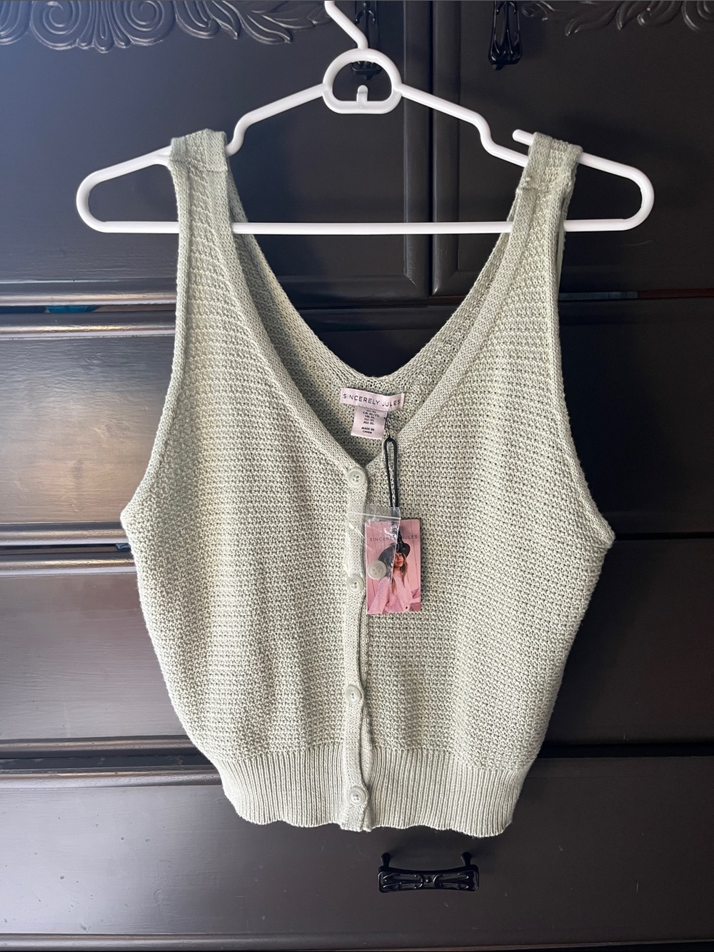 Sincerly Jules Light Sage Knit Button-Front Tank
